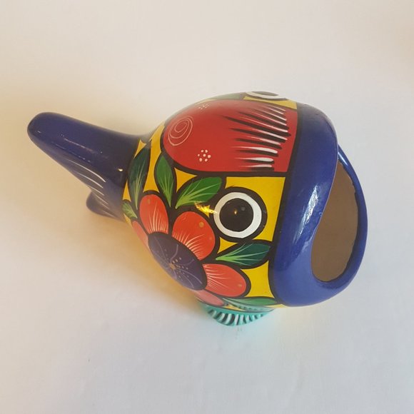 Vintage Mexican Folk Art Ceramic Big Mouth Fish Sponge Holder Hand painted Blue - Picture 12 of 16